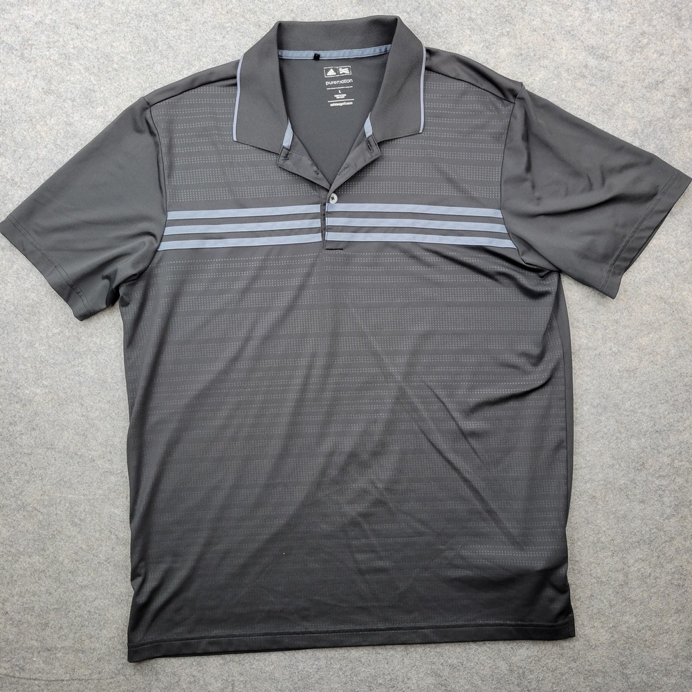 Adidas Polo Shirt Mens Large Black Stripe Puremotion Golf Performance Top